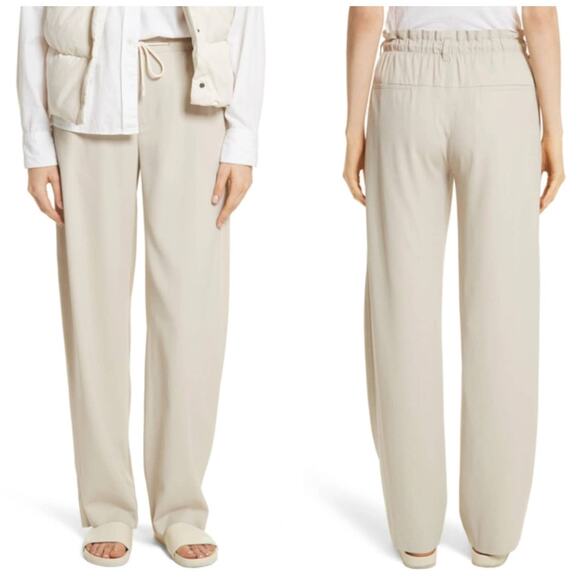VINCE Drawstring Wide Leg Pants Bone Ivory Cream {3P50}